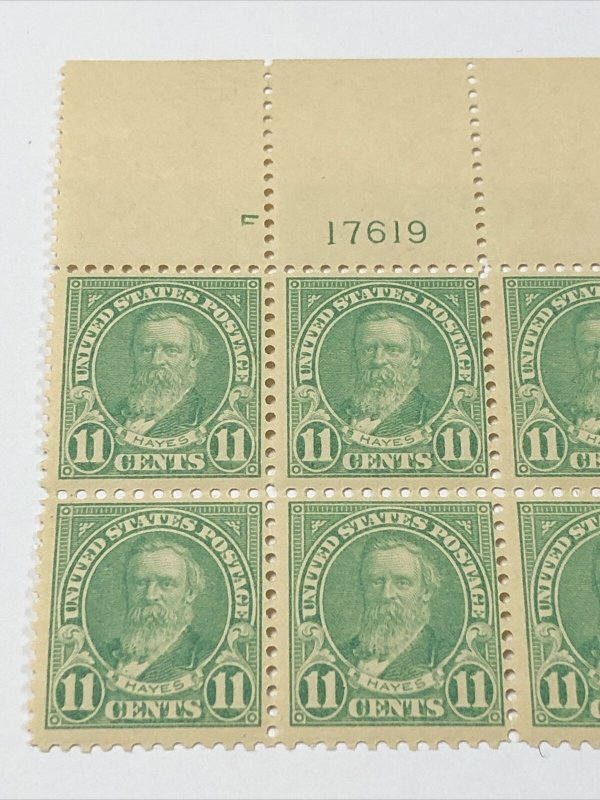 1922 US 563 11c Hayes Blue Plate Block of 6 Very Fine Mint Never Hinged 
