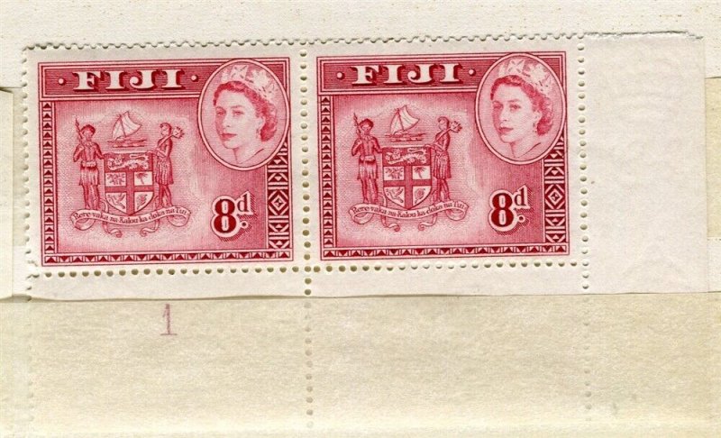 FIJI; 1950s early QEII Pictorial MINT MNH CORNER Pair , 8d.