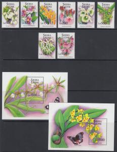 Sierra Leone Sc 1741-1750 MNH. 1994 Orchids & Butterflies, cplt set +  2 s/s