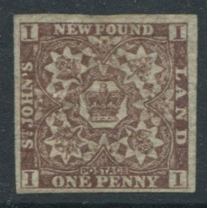 1861-4 Newfoundland hand-made paper without mesh, 1d chocolate-brown (SG16),