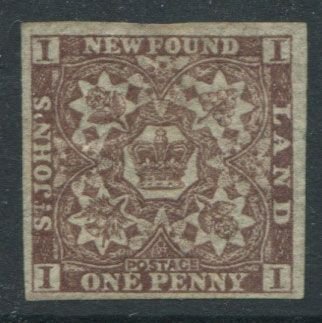 1861-4 Newfoundland hand-made paper without mesh, 1d chocolate-brown (SG16),