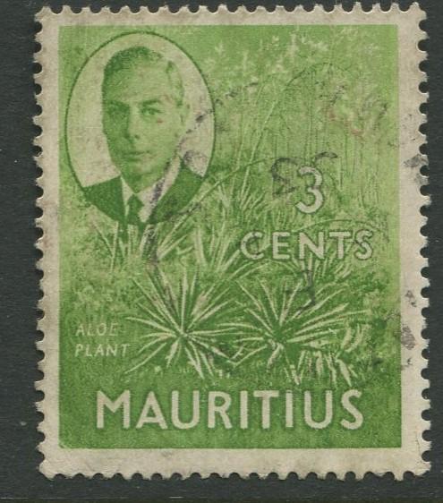 Mauritius - Scott 237 - KGVI Definitive Issue -1950 - FU -Single 3c Stamp