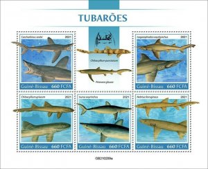 Guinea-Bissau 2021 MNH Marine Animals Stamps Sharks Blackspot Shark 5v M/S