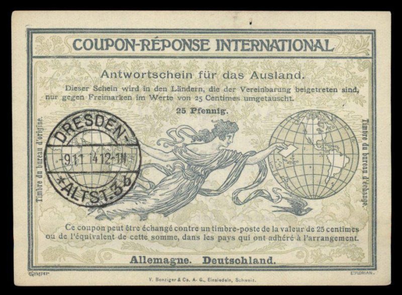 Germany 1914 Empire International Reply Coupon IRC Post Office G98897