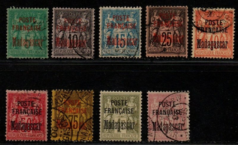 $Madagascar Sc#14-22 used, F-VF, complete set, couple have sm. faults, Cv. $425