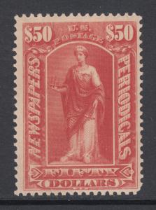 US Sc PR112 MLH. 1895 $50 dull rose Commerce Newspaper stamp, fresh, F-VF CERT