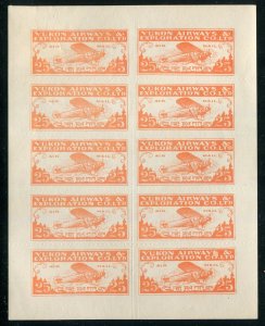 Canada Cinderella cc7852 Yukon Airways & Exploration Co. Ltd., 3 Panes of 10