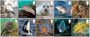 Great Britain 2021 MNH Stamps Wild Coasts Marine Life Fish Birds Seal
