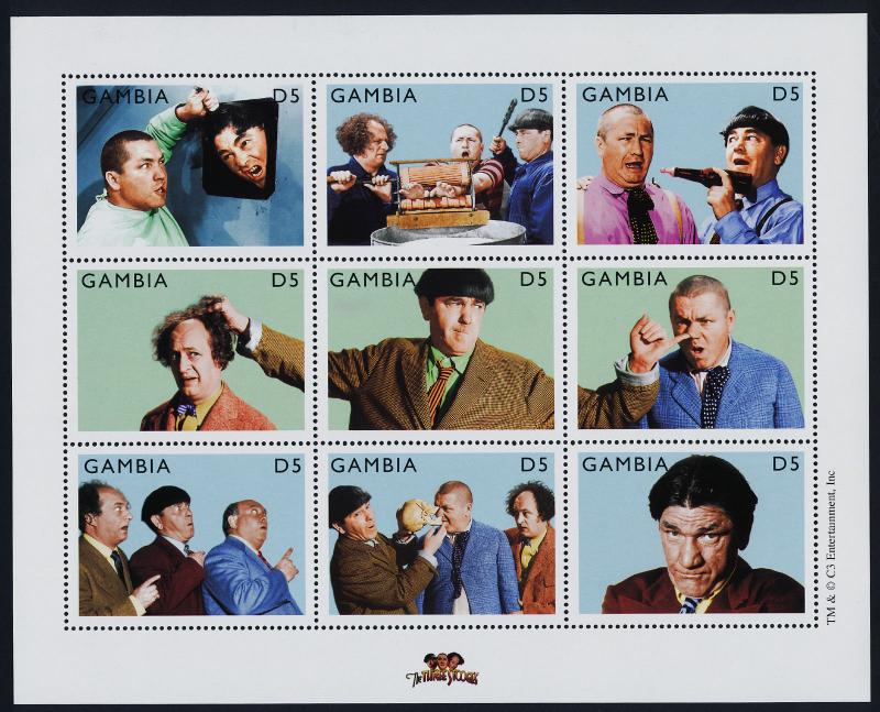 Gambia 2200-2 MNH Three Stooges, Curly on Telephone, Larry with Crown