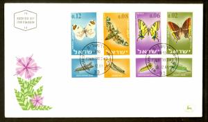 ISRAEL 1965 BUTTERFLIES CATERPILLARS Insect Set CACHET FDC Sc 304-307 Tabs