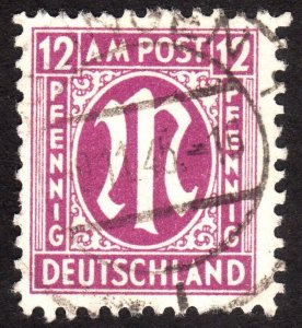 1945 Germany, American-British Occ. (Bizone) 12pfg, Used, Sc 3N8a, Mi 7zab