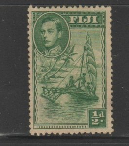 FIJI #117  1938  1/2p KING GEORGE VI & OUTRIGGER CANO  MINT  VF LH  O.G  aa