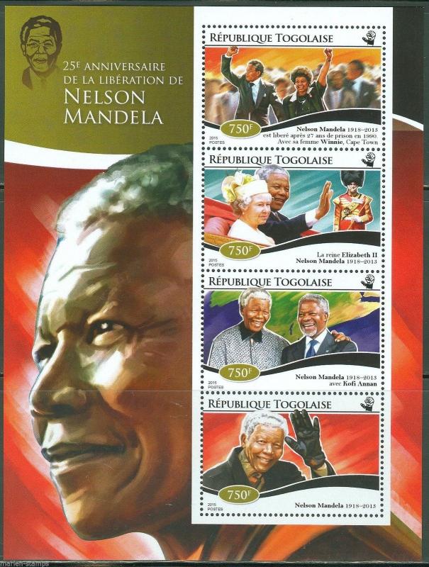 TOGO 2015 25th LIBERATION ANNIVERSARY  OF NELSON MANDELA SHEET  MINT NH