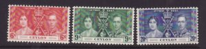 Ceylon-Sc#275-7-unused og NH KGVI set-Coronation-Omnibus-1937-