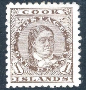 COOK ISLANDS-1899 1d Deep Brown Sg 13 AVERAGE MOUNTED MINT V17982