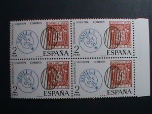 ​SPAIN-1974 SC#1806  WORLD STAMP DAY- WITH SEVILLE CANCEL MNH BLOCK OF 4 -VF