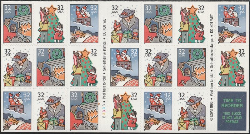3116a MNH booklet pane of 20 Contemporary Christmas, plate no. B3333