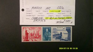 Monaco 1947 Airmail Scott# C20a Complete Mint XF Light Hinged Strip of 3