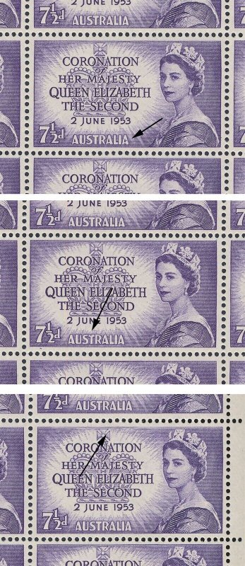 Australia 1953 7½d Violet QEII Queen Coronation stamp sht 80 MUH** var cat $230+