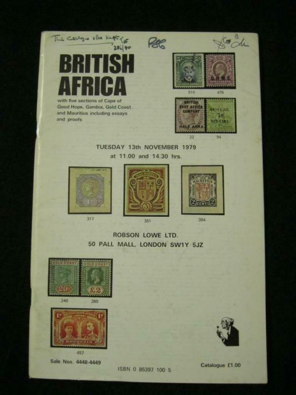 ROBSON LOWE AUCTION CATALOGUE 1979 BRITISH AFRICA CAPE GAMBIA & MAURITIUS ETC