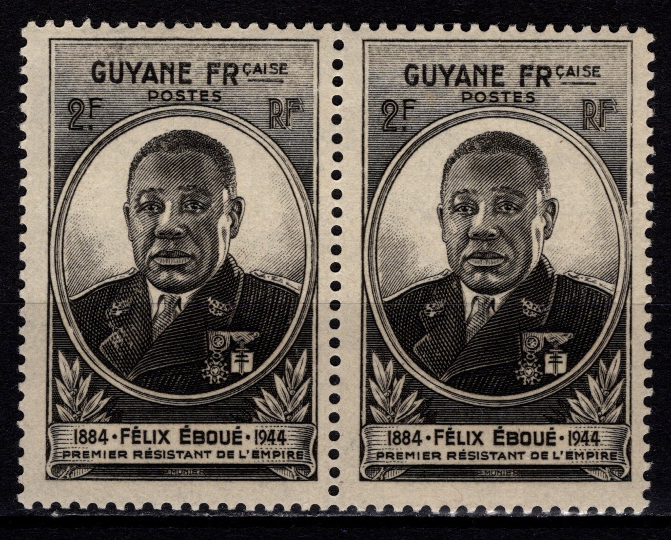 French Guiana 1945 Felix Eboue, 2f Pair [Mint] | Europe - France ...