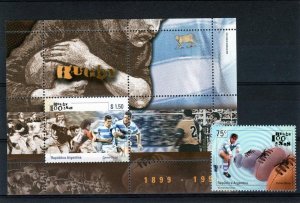 Argentina 1999  Sc#2054/2055 Rugby Union Centenary Single + Souvenir Sheet MNH