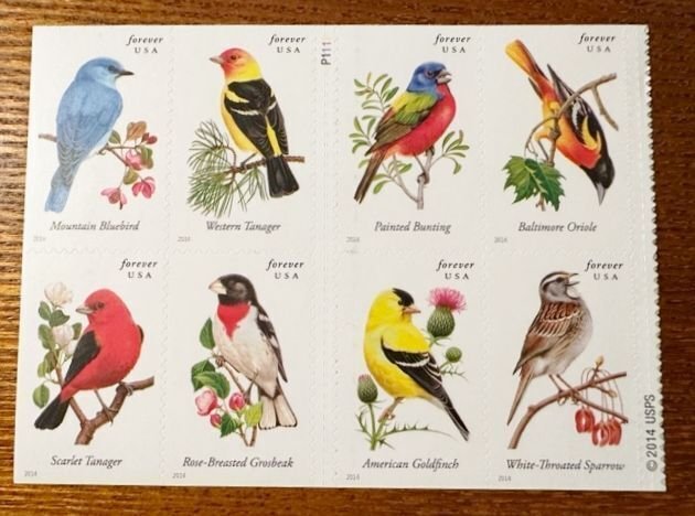 US# 4891a Song Birds booklet stamps block of 16 (8 on each side) forever Mint NH