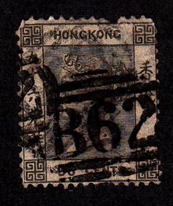 Hong Kong #24, used, heavy cancel, missing perf top edge, CV$65.00