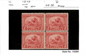 United States Postage Stamp, #549 Mint NH Block, 1920 Pilgrim (AD)
