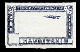 French Colonies, Mauritania, 1942 Air Post, imperforate single in indigo blue...