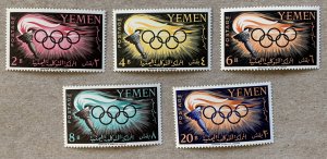 Yemen 1960 Summer Olympics, MNH.  Scott 98-102, CV $7.50.  Mi 200-204