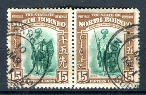 North Borneo 1939. Pair x 15c blue green & brown. Used. SG311.