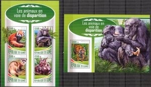 Guinea 2017 Endangered Animals Panda Otters Tigers Chimpanzee sheet + S/S MNH