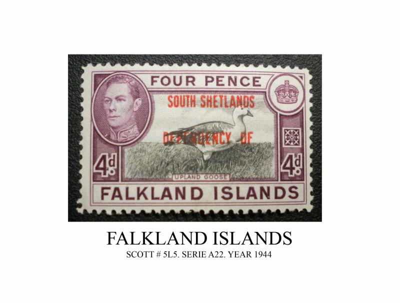 FALKLAND ISLANDS YEAR 1944. SCOTT # 5L5. SERIE A22. UNUSED.