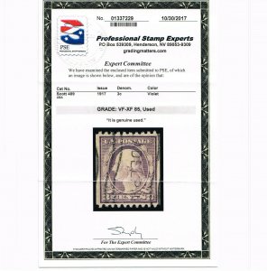 EXCEPTIONAL GENUINE SCOTT #489 USED 1917 COIL SINGLE PSE CERT GRADED VF-XF 85