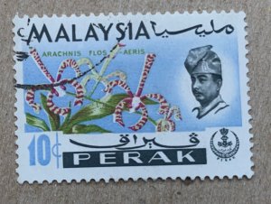 Perak 1965 10c Orchid, used. Scott 143, CV $0.25. SG 167