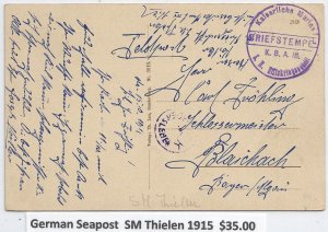 German Seapost SM Thielen 1915 to Bravaria (M6312)