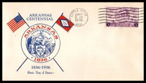 1936 Arkansas Centennial 100 yrs Sc 782-50 with Clifford cachet (J4