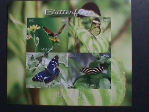 MALAWI 2012 COLLECTIBLES-BEAUTIFUL LOVELY BUTTERFLIES-MNH IMPERF S/S VF