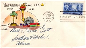 Scott 982 3 Cents Washington / Lee C Winston Hand Painted FDC