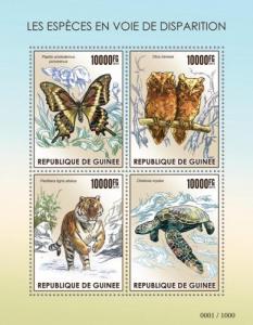 GUINEA 2015 SHEET ENDANGERED SPECIES OWLS BUTTERFLIES TURTLES WILDLIFE FELINES