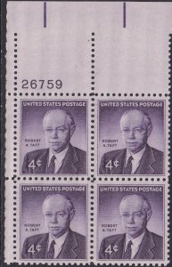 1161 Robert Taft Plate Block MNH