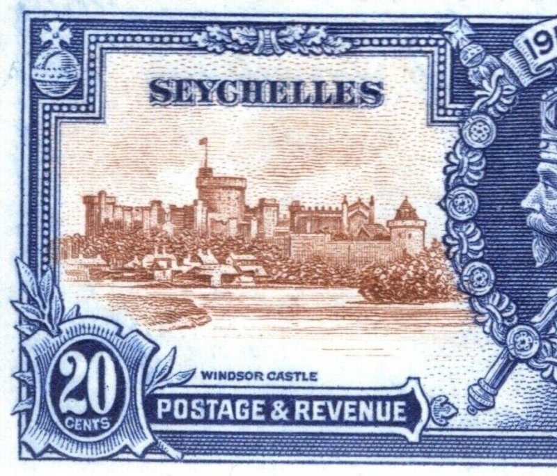 SEYCHELLES KGV Silver Jubilee SG.130b 20c Variety EXTRA FLAGSTAFF (1935) OBLUE25