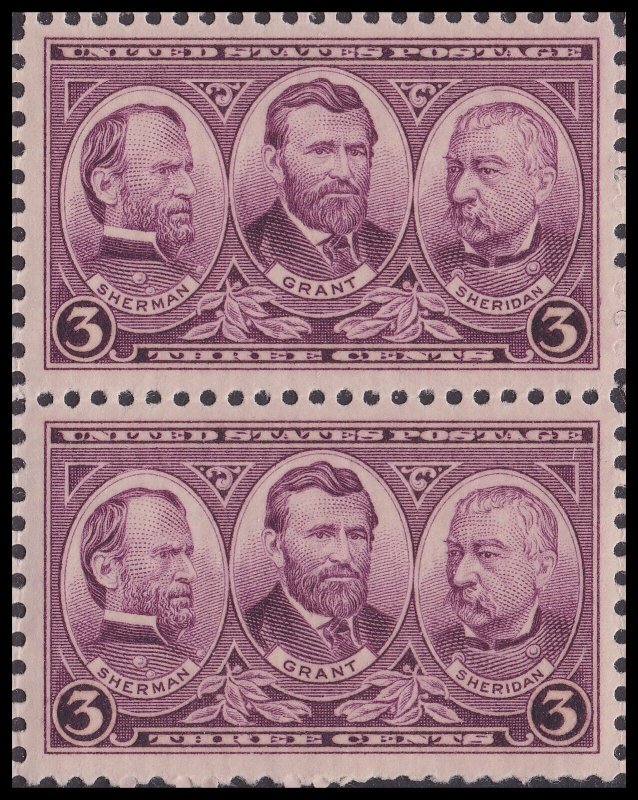 US 787 Generals Sherman Grant Sheridan 3c vert pair (2 stamps) MNH 1937 