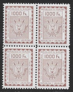 Burundi 1979 Arms Revenue Tax 1000F Red-Brown BLOCK F/VF-NH