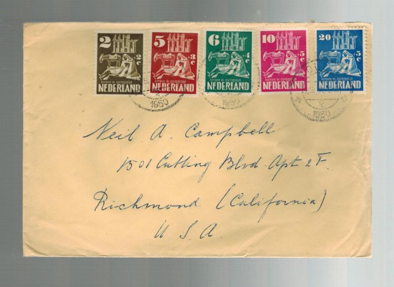 1950 Holland Netherlands Airmail cover to USA  Full set # B214-B218