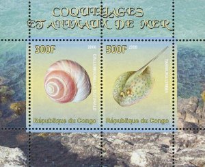 Benin Shell Coral Ocean Marine Taeniura Souvenir Sheet of 2 Stamps Mint NH