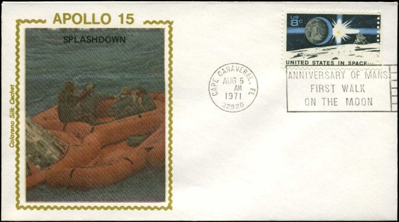 8/5/71 Apollo 15 Splash Down Colorano Silk Cachet Cape Canaveral, FL