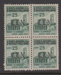 Italian Social Republic Sc#25 MNH Block of 4 CLN Overprint Strong Offset