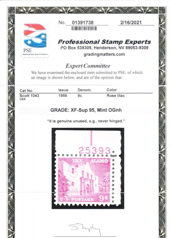 MOstamps - US #1043 Mint OG NH Grade 95 with PSE cert - Lot # MO-4619 SMQ $120